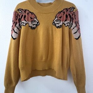 MINKPINK Mustard Sweater with Leopard Design
